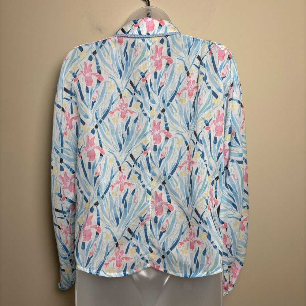 Allison New York Blue Floral Abstract Long Sleeve Button Up Blouse Top Womens XS - Picture 5 of 9